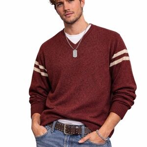 Y2K Abercrombie & Fitch Burgundy V-Neck Shetland Wool Sweater Retro Stripe XL